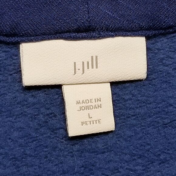 J Jill Large Petite Top Sweatshirt Royal Blue French Terry V Neck Henley Classic - Picture 6 of 10